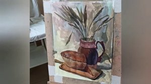 Живопись акрилом. Этюд деревенского натюрморта с хлебом