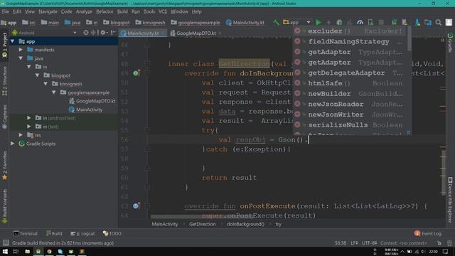 Draw route between two locations in GoogleMap using Android Studio - Kotlin