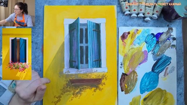 Рисуем окно с цветами акрилом. Часть 3. смотреть онлайн
