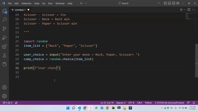 Rock Paper Scissor Game In Python | Python for beginners смотреть онлайн