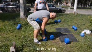 Вадим Мурашкин. Подъем гантели 54 кг и блоба 21 кг.