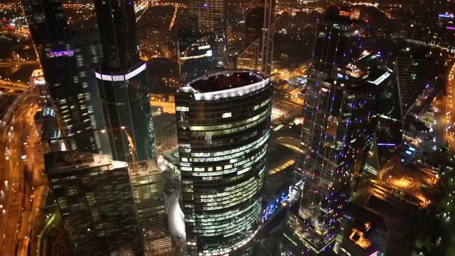 Москва с высоты. Съёмка с квадрокоптера ночью.