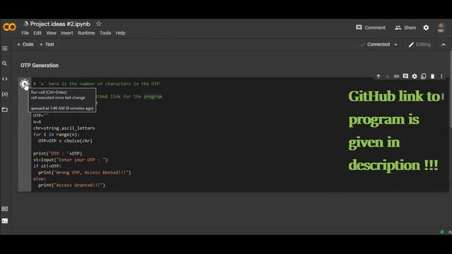 Project Ideas #2 - Python | OTP Generation | Google Colab | Small program | Simple Python project
