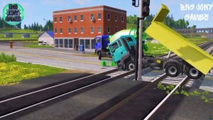 Double Flatbed Trailer Truck vs speed bumps|Busses vs speed bumps|Beamng Drive|#71