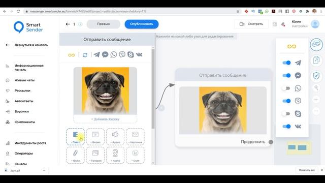 Обзор сервиса Smart Sender. GIF анимация и видимость печати в чат боте. смотреть онлайн