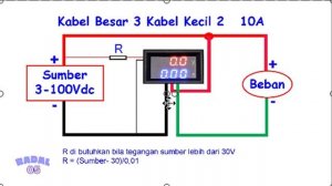 Cara Pasang Volt Ampere meter Digital 10A 50A 100A R shunt Kreatif DIY