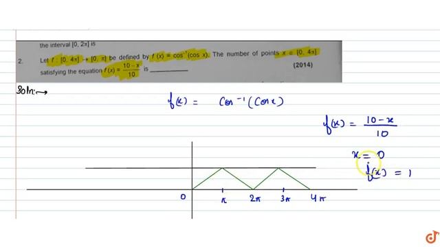 Let `f:[0,4pi]- gt[0,pi]` be defined by `f(x)=cos^-1(cos x).` The number of points `x in[0 смотреть онлайн