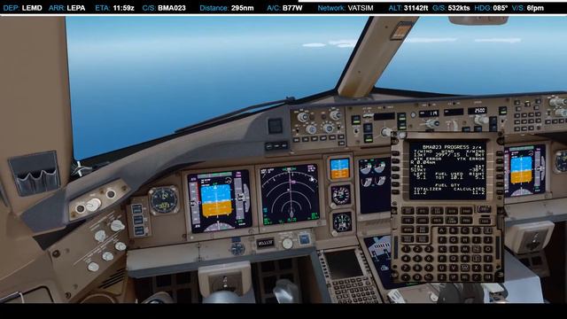 Prepar3D. B77W. LEMD/MAD - LEPA/PMI . 310 nm. VATSIM. Совместный полет. смотреть онлайн