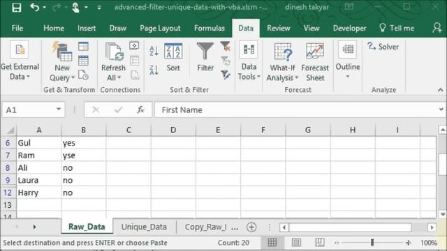 How to implement Advanced Filter Using VBA Code to Remove Duplicates