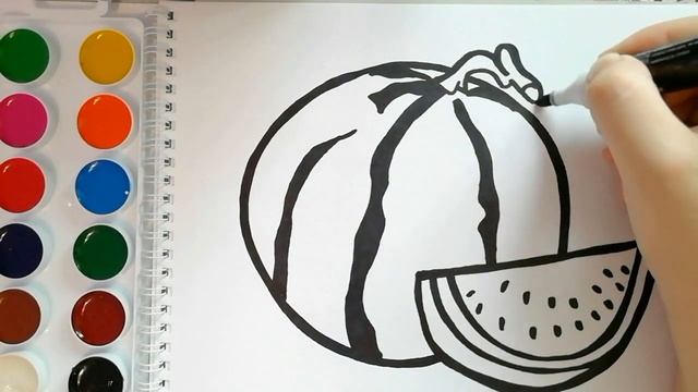 Как нарисовать АРБУЗ / Мультик раскраска АРБУЗ для детей / Раскраски для малышей смотреть онлайн