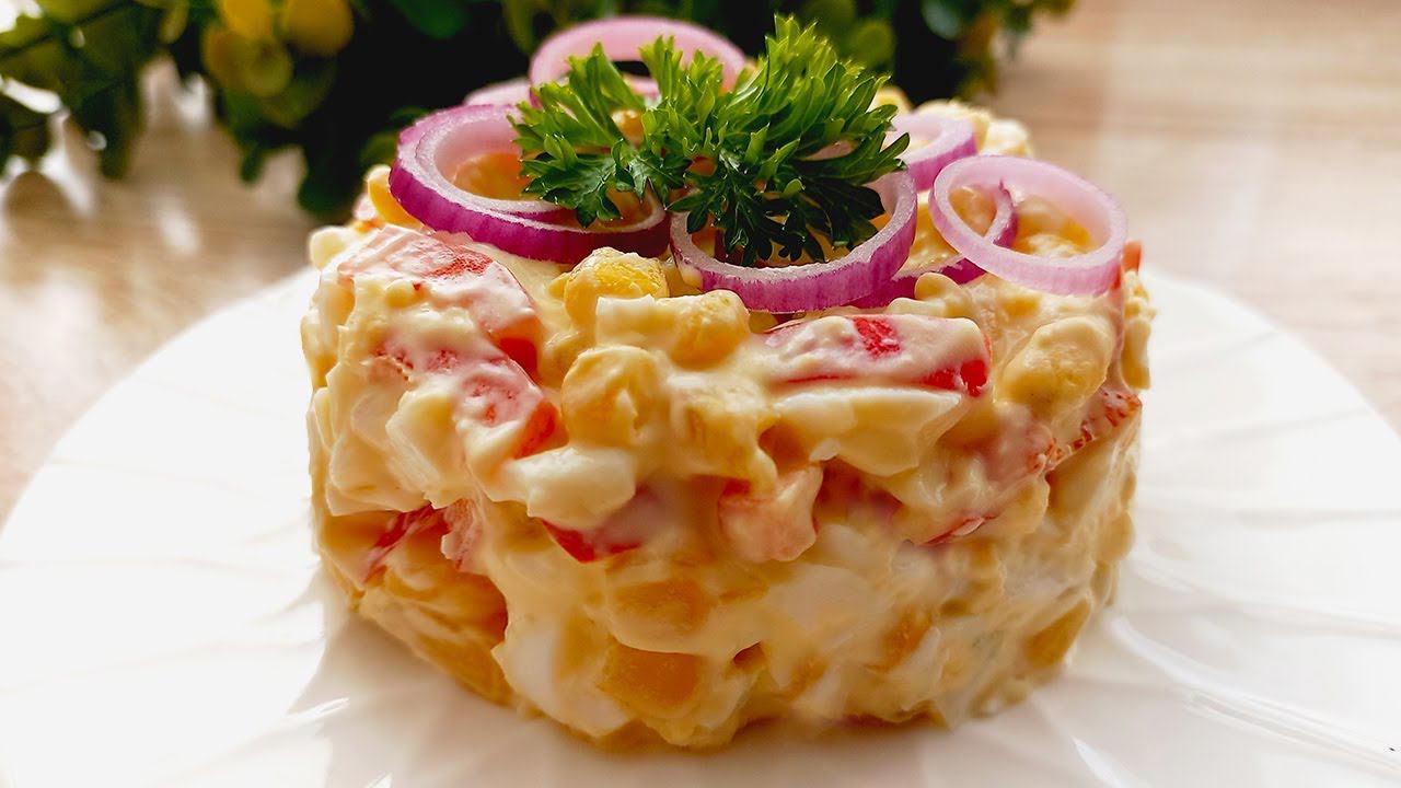 Самый вкусный Салат с кукурузой! Быстрый вкусный рецепт за 10 минут! Лучшая ЗАКУСКА