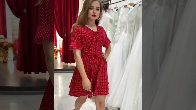 Легкое платье в горошек (черное, красное, белое)
