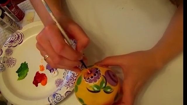 Роспись  Елочной игрушки под Городец. Hand Painted Christmas Glass Ornament