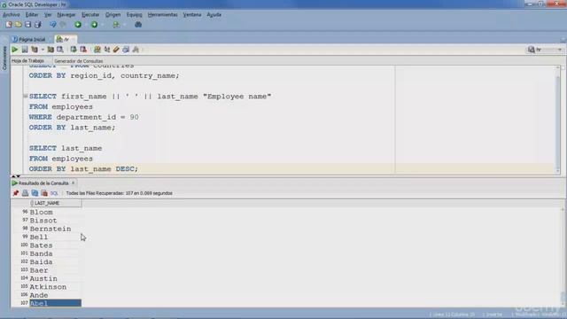 10 Ordenar resultados con la cláusula ORDER BY CURSO ORACLE - UDEMY смотреть онлайн