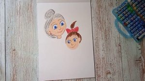 Как нарисовать бабушку с внучкой масляной пастелью