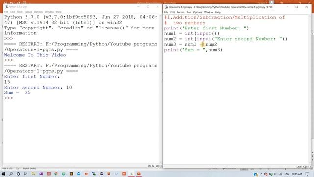 Simple & Basic Programs based on Python Arithmetic Operators - Programs Set-1