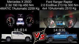 Mercedes X 250d 2.3d 190 Hp VS Ford Ranger Raptor 2.0 EcoBlue 213 Hp 0-160