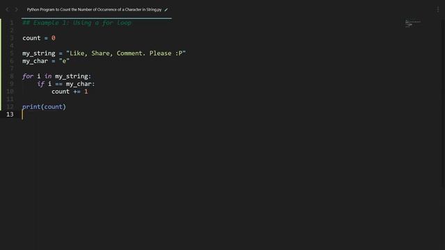 Count the Number of Occurrence of a Character in String in Python | Python Example | Python Tutoria