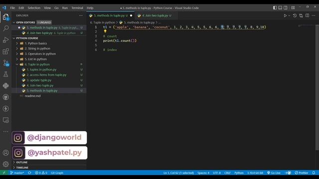 Methods for tuple in python