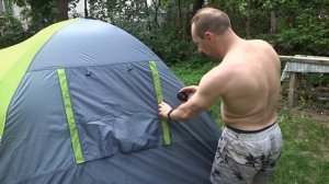 Недорогая двухслойная трехместная палатка Green Camp 1011-2 на 2 входа. Обзор, сборка, испытание.