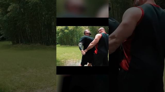 Eddie Hall and Brian Shaw Chest Bumps