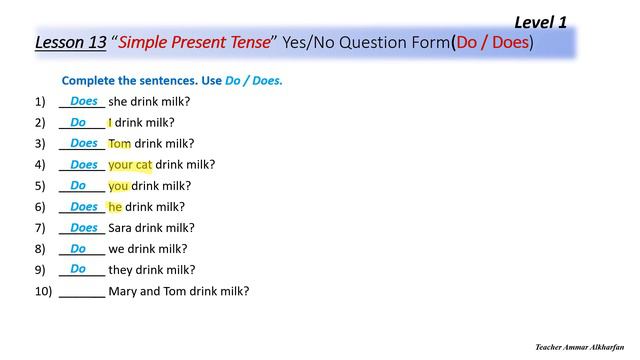 13. Lesson 13 Simple Present Yes/No Questions