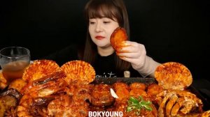 ASMR(приготовление и прием пищи) острые морепродукты(краб, морской гребешок, морское ушко, осьминог