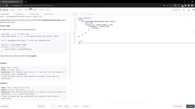 Remove Duplicates from Sorted Array | LEETCODE QUESTION | C++ Solution