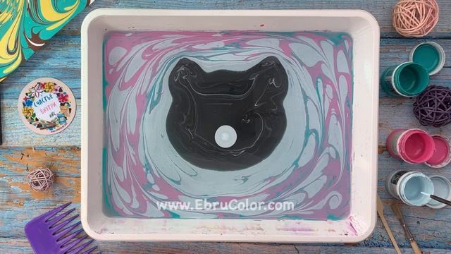 Эбру котенок - рисуем на воде в технике Эбру с красками Amazing Color
