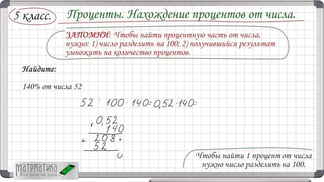Проценты. Нахождение процентов от числа. 5 класс