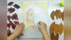 Девушка - осень. Портрет. Осенняя поделка. Аппликация из листьев, акварель.