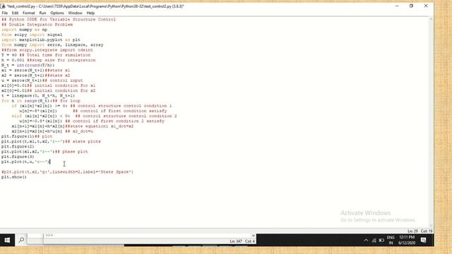 Python Code for Variable Structure Control
