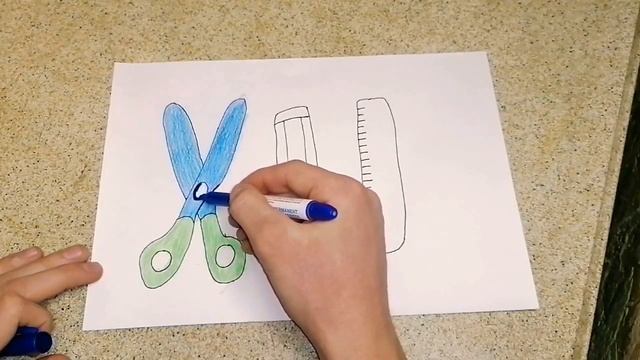 Рисование и раскраска школьных предметов (ножницы, карандаш, линейка) для детей | Drawing