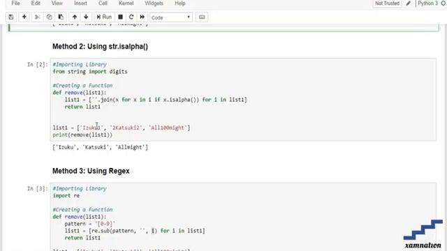 How to remove all digits from a list of strings-using str.isalpha() смотреть онлайн