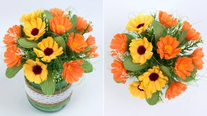 Букет с календулой из гофрированной бумаги. Осенние поделки своими руками