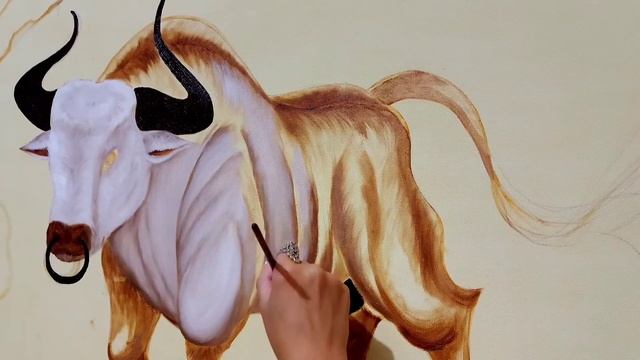 #Gindylla Картина маслом на холсте 100х80/ Символ 2021 года белый бык #АлёнаГончарова смотреть онлайн