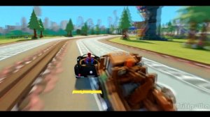 Cartoon game Spider Man jumps on roller coasters and drives with Disney Car Heroes