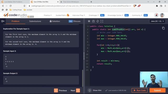 Find the sum min and max element of an array | Love Babbar SDE sheet | Array - 02 | #codestudio