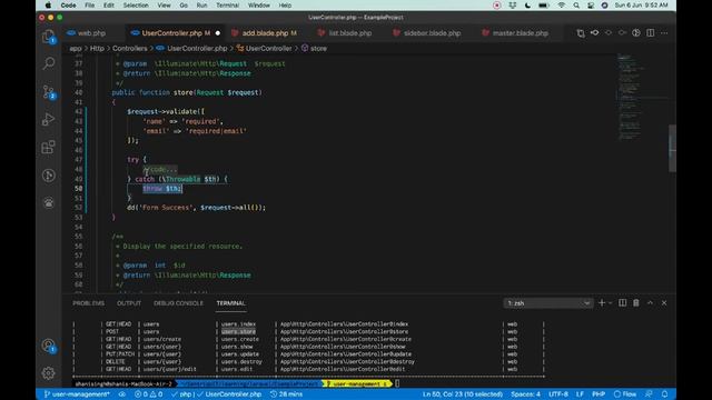 Laravel User Management Part 2 - Form Validation,  Try Catch, Database Transaction