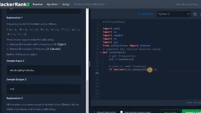 99 - Sherlock and the Valid String | Strings | Hackerrank Solution | Python