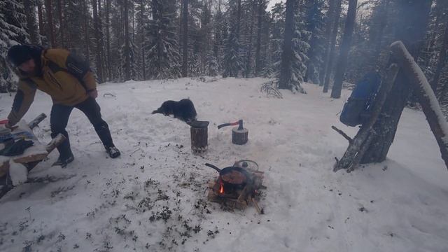 МЯСО НА КОСТРЕ. КРАСОТА ЗИМНЕГО ЛЕСА. ОБУСТРОЙСТВО МЕСТА ОТДЫХА.