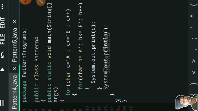 Character Pattern-5 Programs In JAVA | Pattern Programs In Java|Java Patterns| Learn Java In Mobile