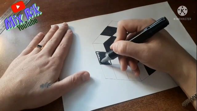 Как нарисовать кубик 3D/ иллюзия/ рисунок 3D/ смотреть онлайн