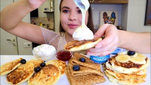 МУКБАНГ одиночество и обзор на сырники и блинчики со сгущенкой pancakes Mukbang