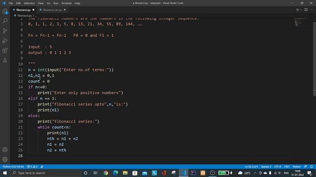 Fibonacci series using iteration in python