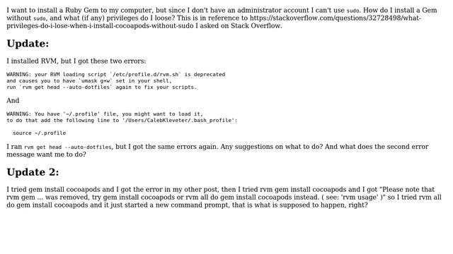 Apple: How to install ruby gems without sudo? смотреть онлайн