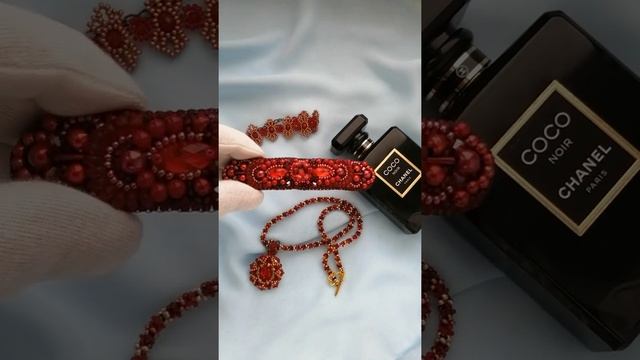 Заколка автомат в стиле Chanel. Red Crystal Hair Barrette Beautiful Handmade Hair clip ❤️❤️❤️❤️