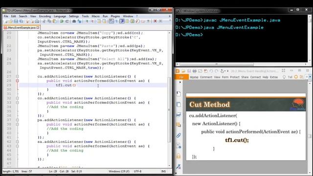 Java Swing GUI Part #34: JMenu Event Handling using ActionListener : cut, copy and paste operation смотреть онлайн