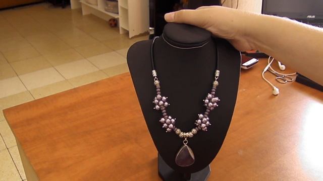 Украшения из натуральных камней. Флюорит, Аметист и жемчуг сваровски.