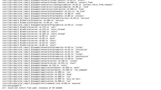 DevOps & SysAdmins: Puppet master receiving a YAML error after upgrade to 2.7.25-2 смотреть онлайн